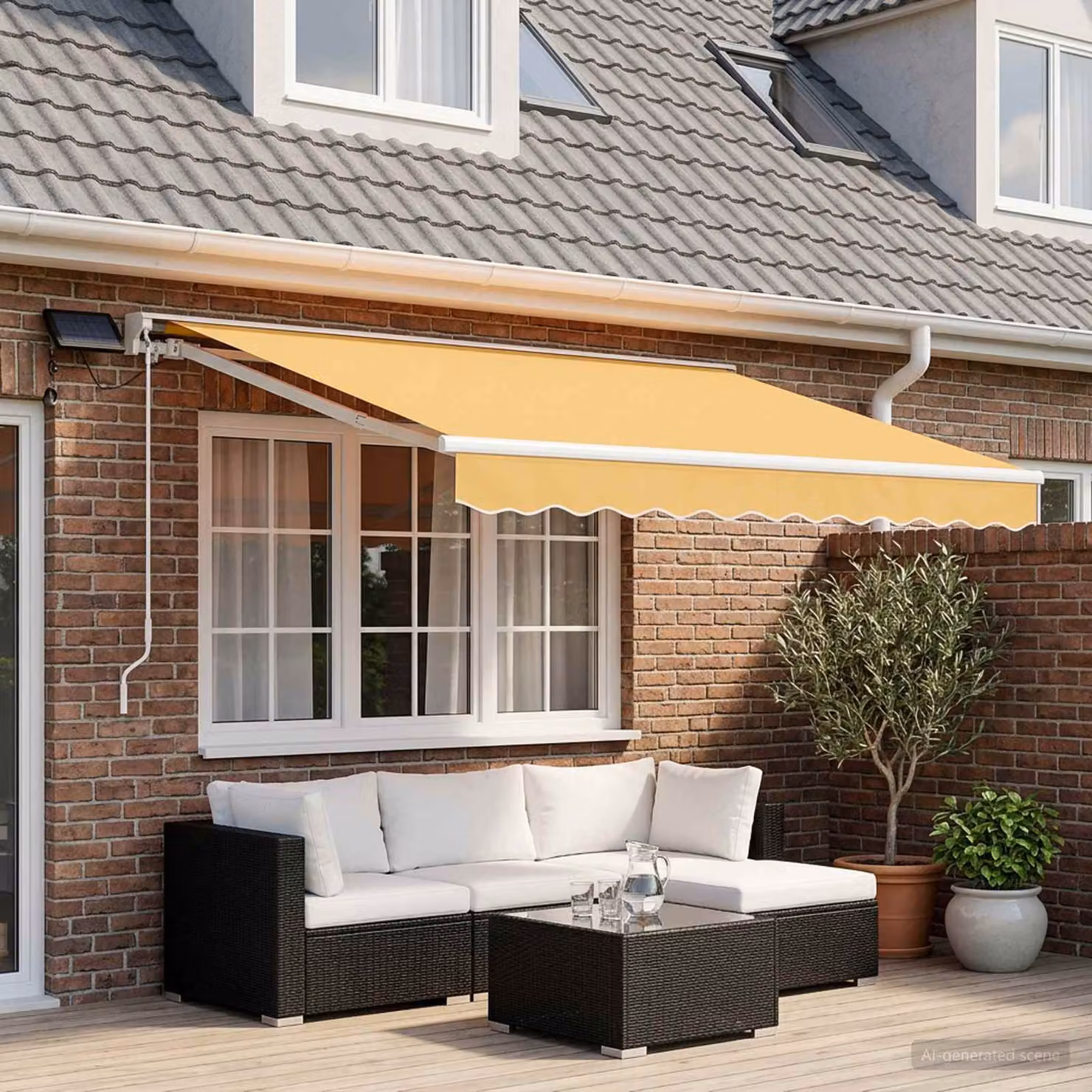 vidaXL Cornice per Tenda Manuale con LED in Alluminio e Poliestere, Colore Sabbia, L: 3,5 m x P: 2,5 m