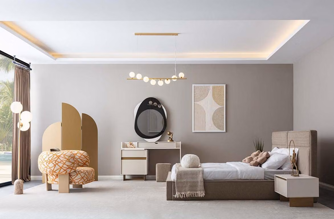 Schlafzimmer Set Bett Schminktisch Nachttisch Kommode Spiegel Möbel 5tlg