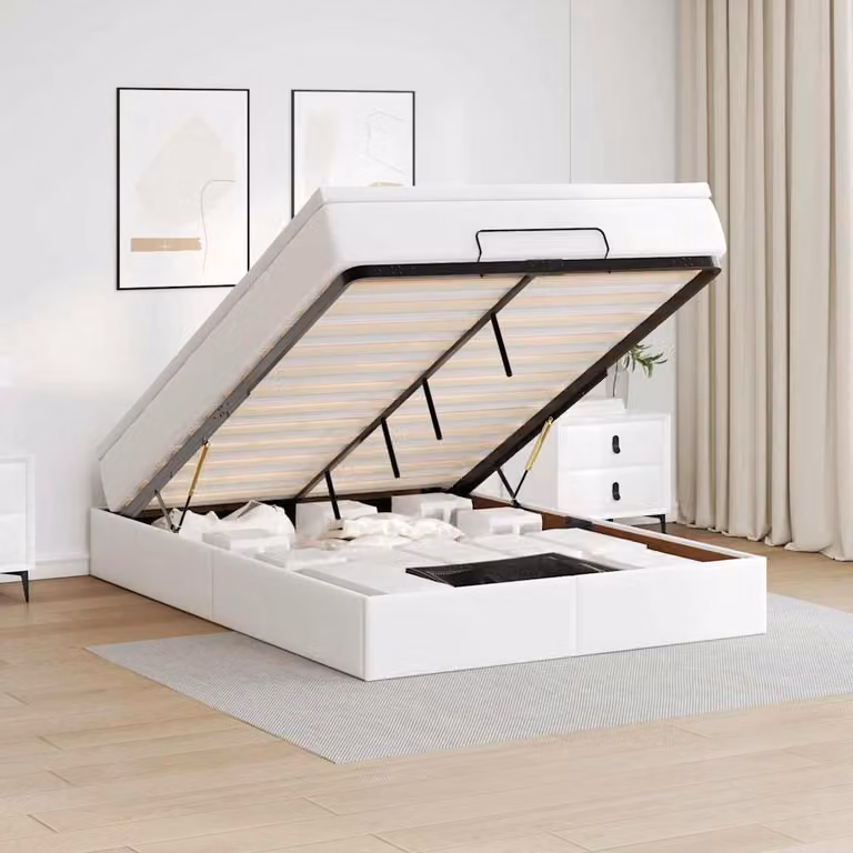 Struttura Letto con Materasso vidaXL in Similpelle Bianco, L: 140 cm, P: 190 cm, H: 23.5 cm