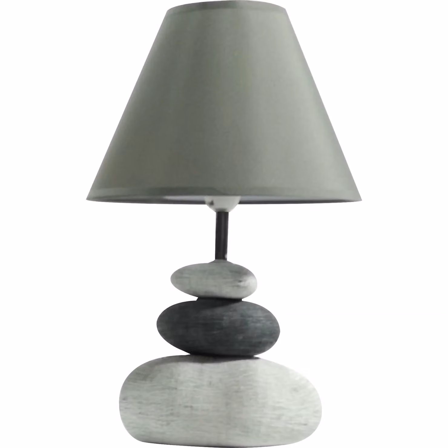 DICTROLUX Lampada da tavolo in ceramica e pietra grigia con paralume in tessuto, Altezza: 32 cm
