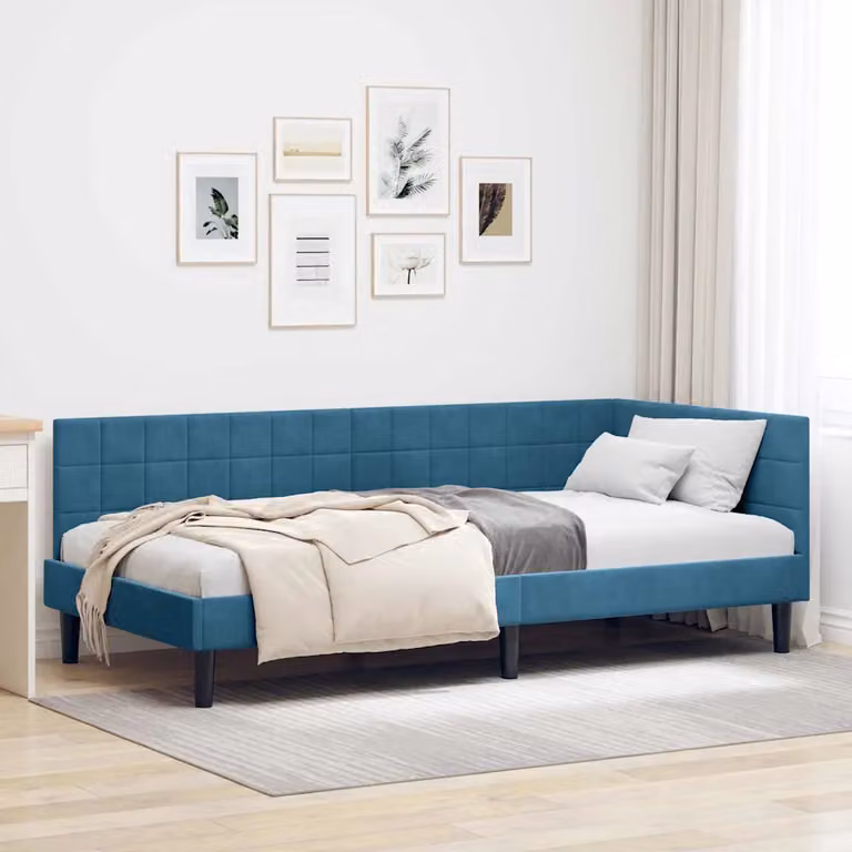vidaXL Cornice del letto ad angolo in velluto blu, L 100 x P 200 cm