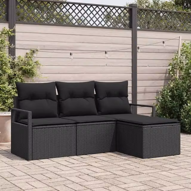 Set di divani 4 pz Nero polyrattan 3355002
