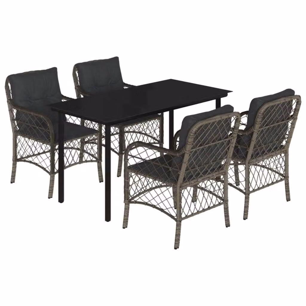 Set da Pranzo da Giardino 5 pz con Cuscini in Polyrattan Grigio
