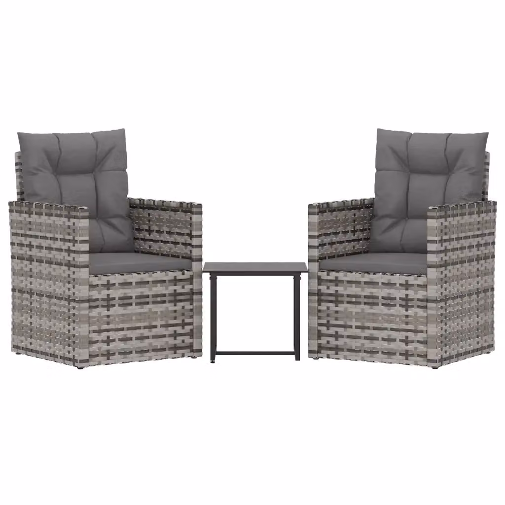 Set da giardino moderno vidaXL composto da divano a 2 posti, tavolino e cuscini in polyrattan color antracite – 2