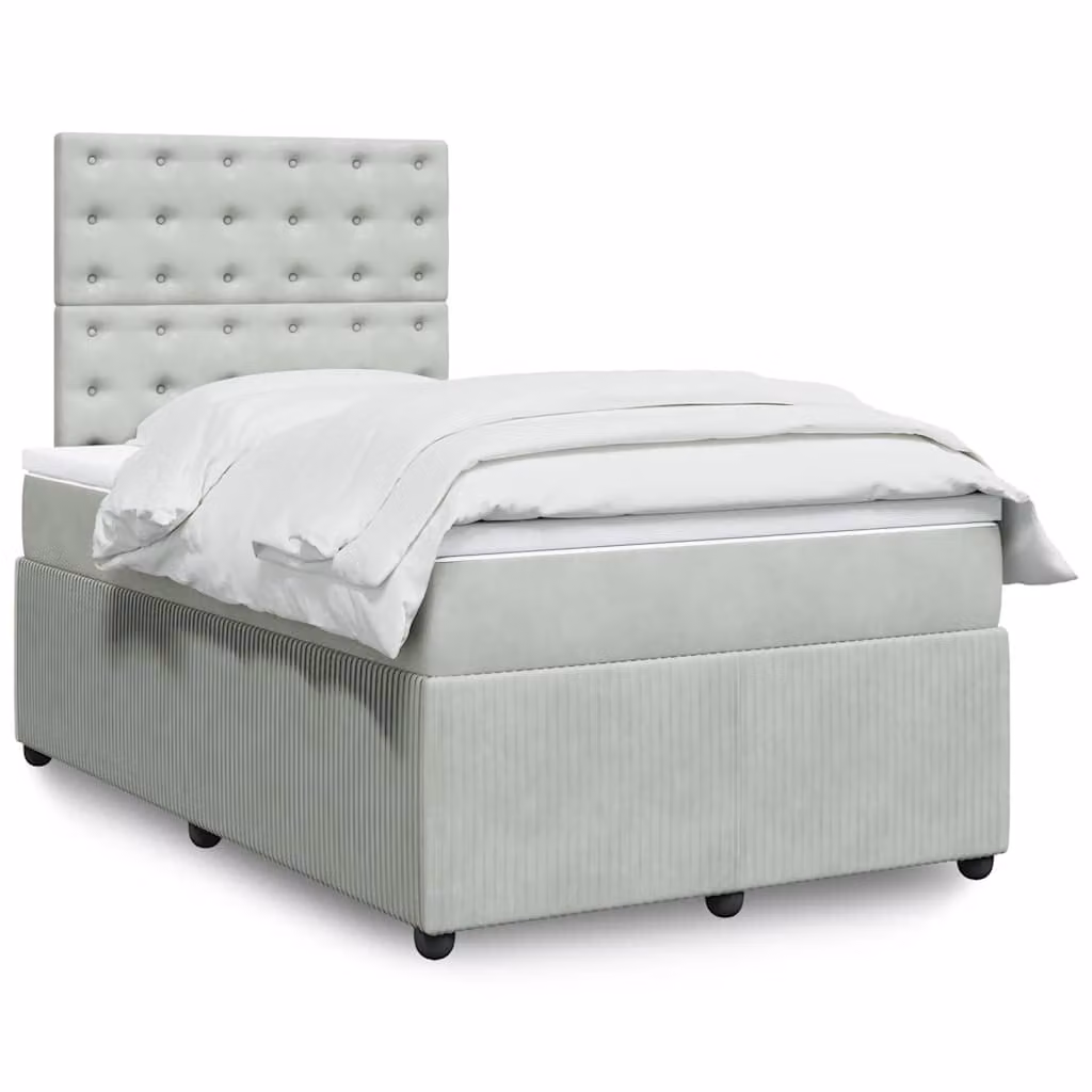 vidaXL Giroletto a Molle con Materasso in Velluto Grigio e Bianco L/P/H: 200 x 120 x 150,5 cm