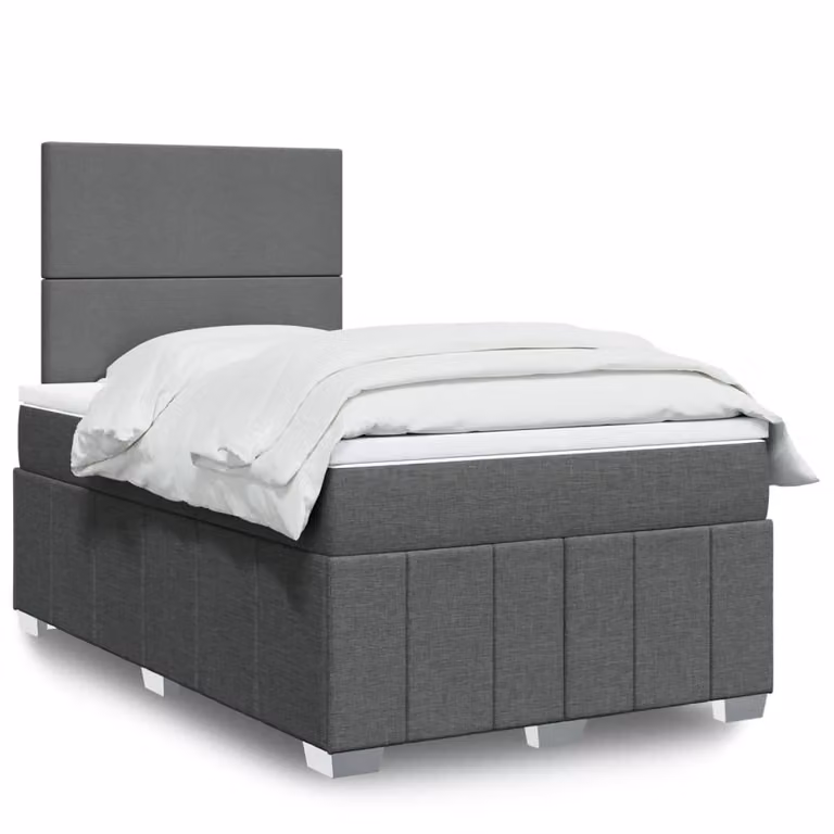vidaXL Giroletto a Molle Ibrido con Materasso in Tessuto Grigio e Bianco L/P/H: 200 x 120 x 150,5 cm