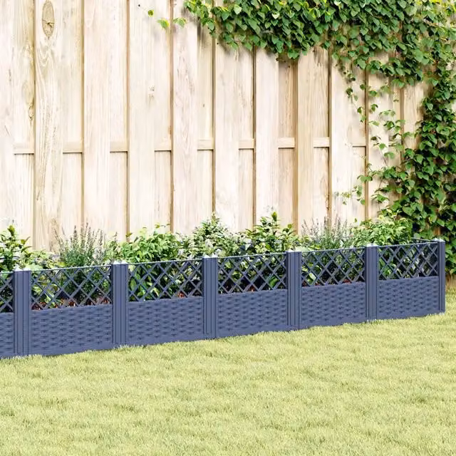 Fioriera da giardino Design Mania con picchetti per esterno, contenitore per piante e orto, Grigio Blu, L: 363,5 cm, P: 43,5 cm, H: 43,5 cm