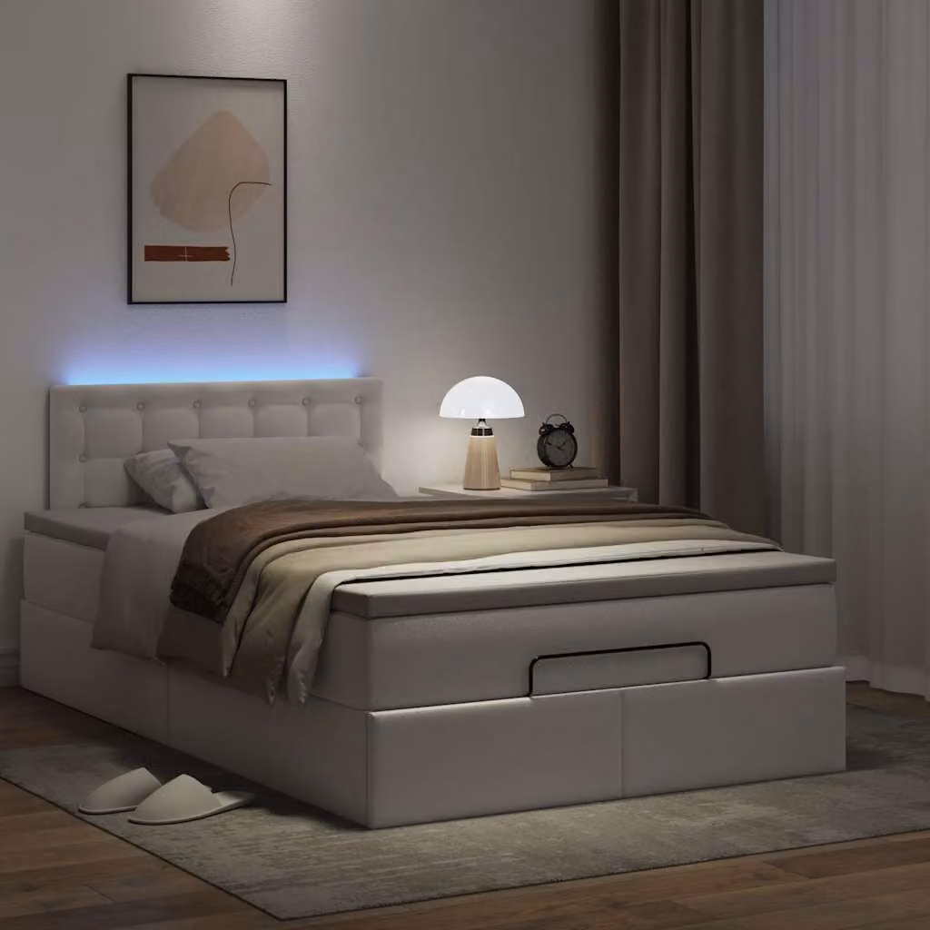 Maison Exclusive - Pouf Letto con Materassi e LED Bianco Puro 120x190cm Pelle finta