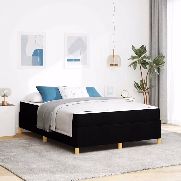 Struttura del letto imbottita vidaXL in tessuto nero con materasso, L/P/H: 160 x 200 x 203 cm