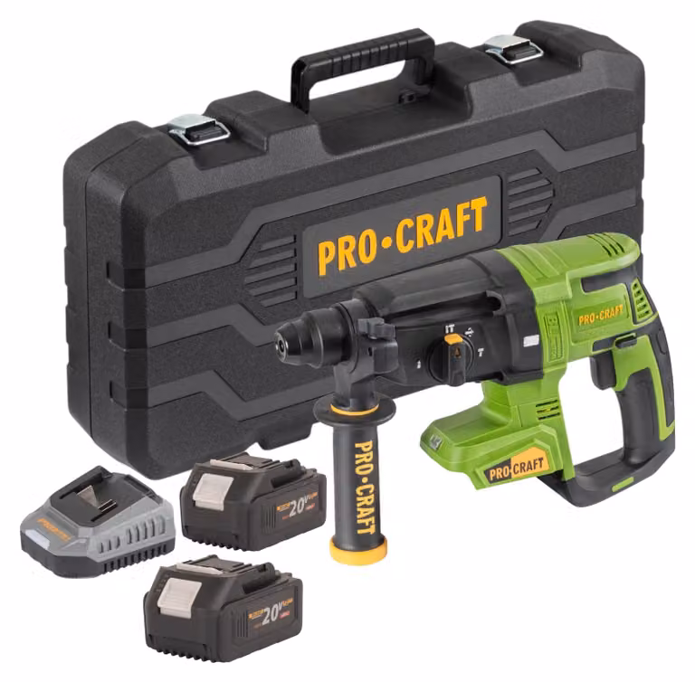 Martello perforatore a batteria Procraft PHA40bb-c 20 V 2,6 J SDS plus Brushless + 2 batterie da 4,0 Ah + caricabatterie + valigetta