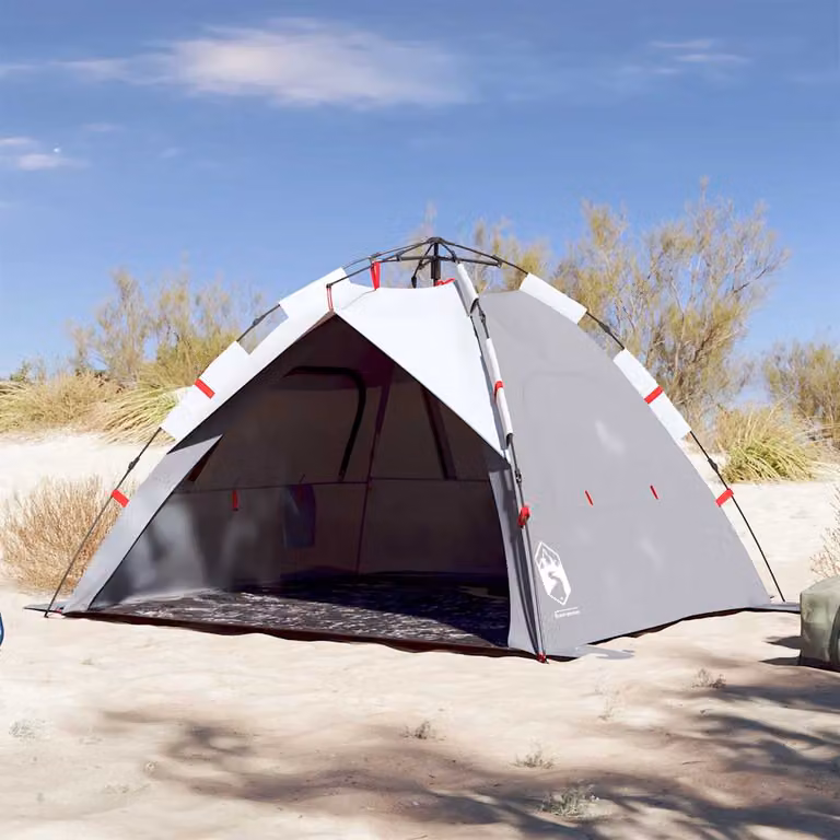 vidaXL Tenda da Spiaggia per 3 Persone Grigia Impermeabile con Rilascio Rapido in Poliestere