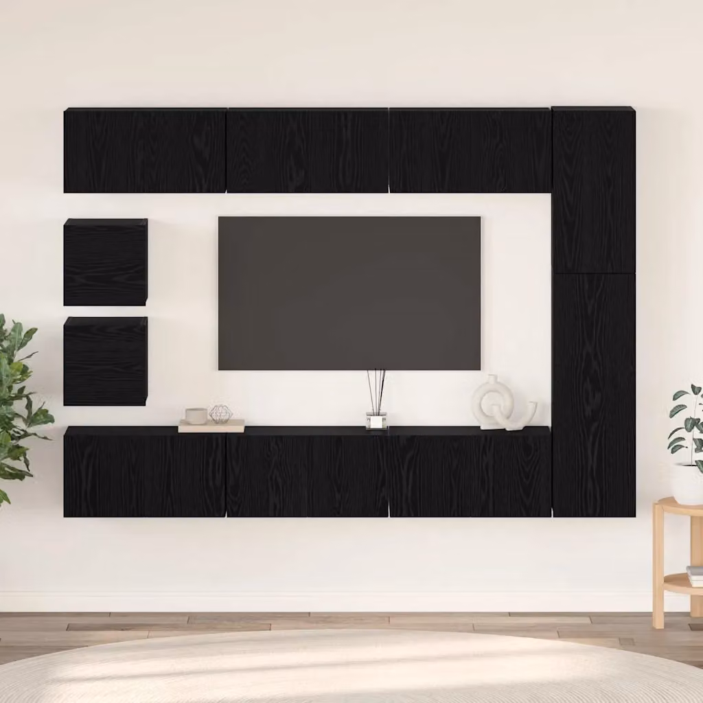 Set mobile TV vidaXL 10 pezzi in legno ingegnerizzato Rovere e Nero per soggiorno