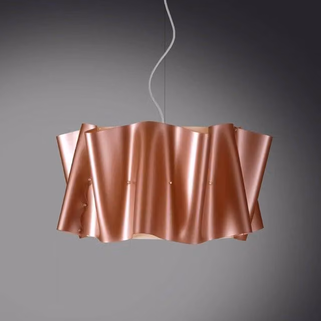 Lampadario a sospensione cinque luci luci FOLIO paralume in Polilux Rame diametro 60x h32 cm