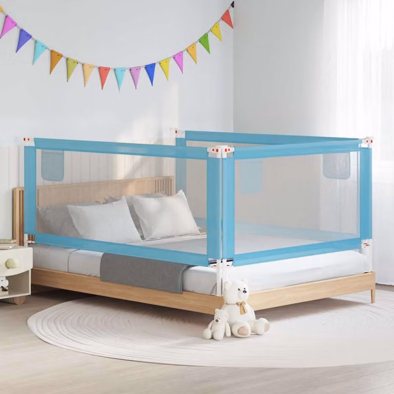 Sponda Letto di Sicurezza per Bambini vidaXL in Tessuto e Metallo, Blu, L: 200 cm, H: 25 cm