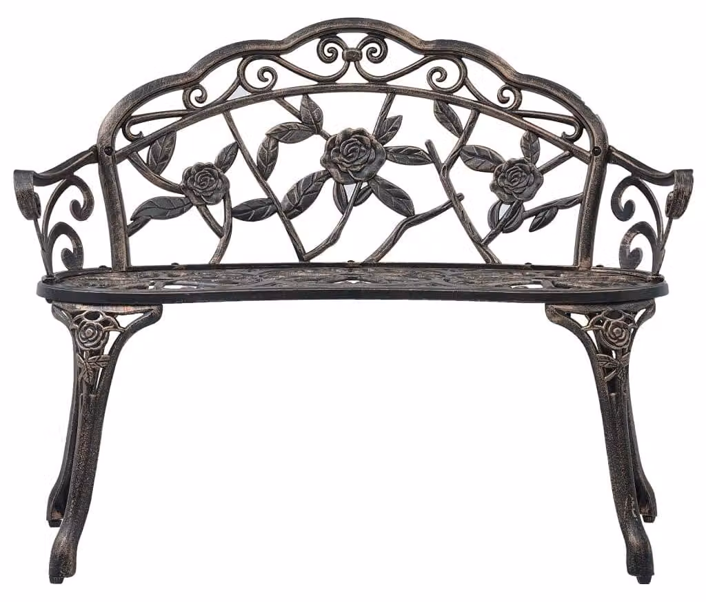 Panca da giardino in bronzo - 2 posti a sedere - Larghezza 100 cm - Realizzata in alluminio e ghisa