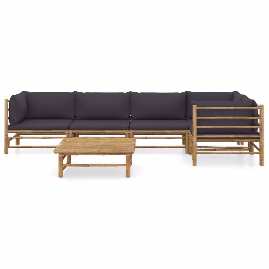 set di 6 pezzi per salotto da giardino con cuscini in bambù grigio scuro