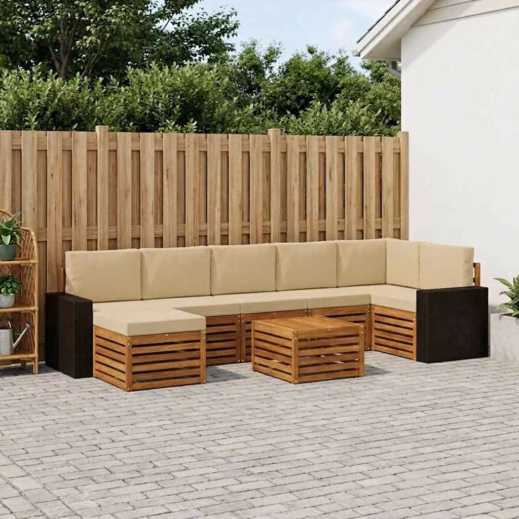 vidaXL Set di divani da esterno 8 pz in legno di acacia con cuscini Beige e Naturale