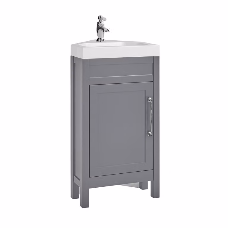 Mobile Bagno Angolare Grigio Chiaro da 450mm con Lavabo e Maniglia Classica con Barra a T Cromata - Warwick