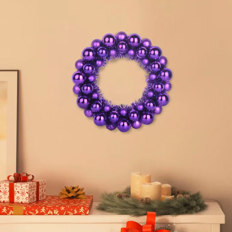 Set di 2 corone di palline di Natale vidaXL viola, design minimalista e geometrico, L 33 x P 33 x H 7 cm