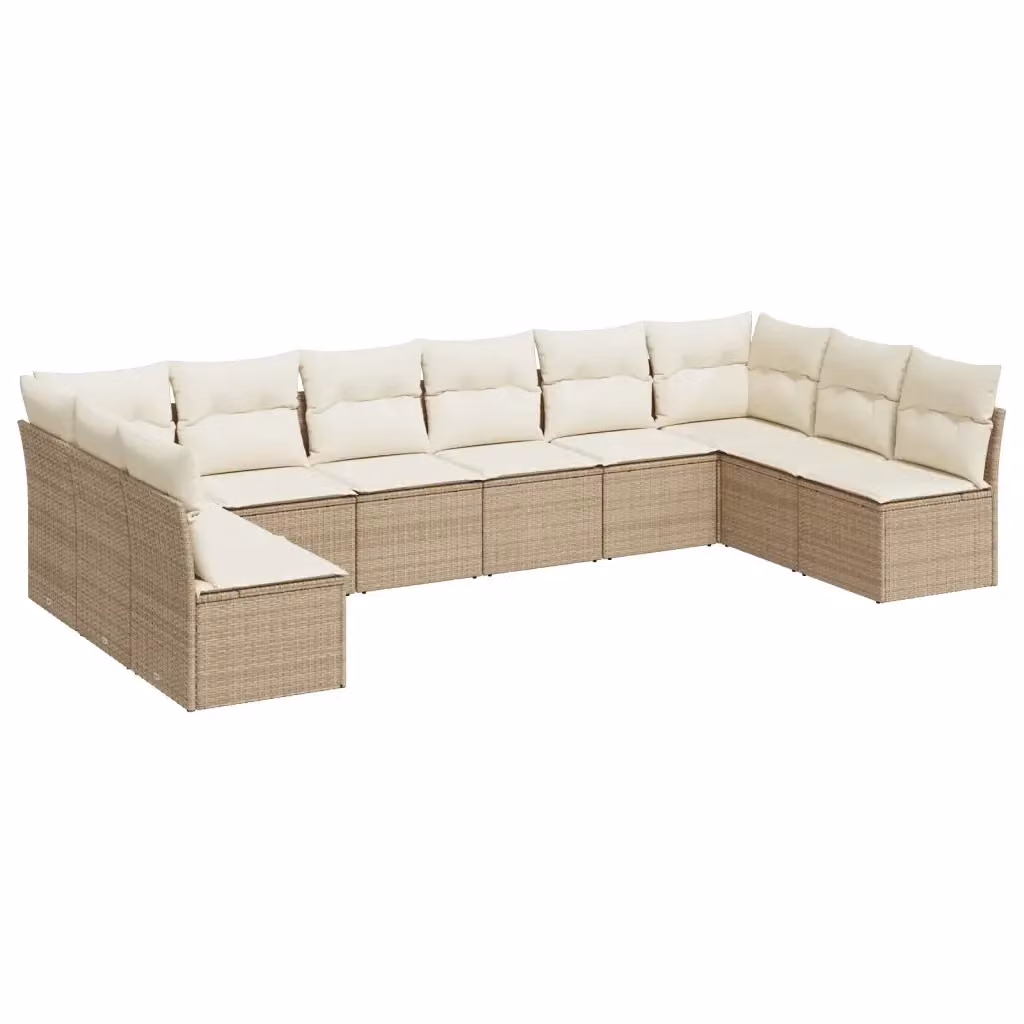 vidaXL Set Divano da Giardino 10 pz a forma di U con Cuscini Beige e Struttura in Metallo e Polyrattan – 2