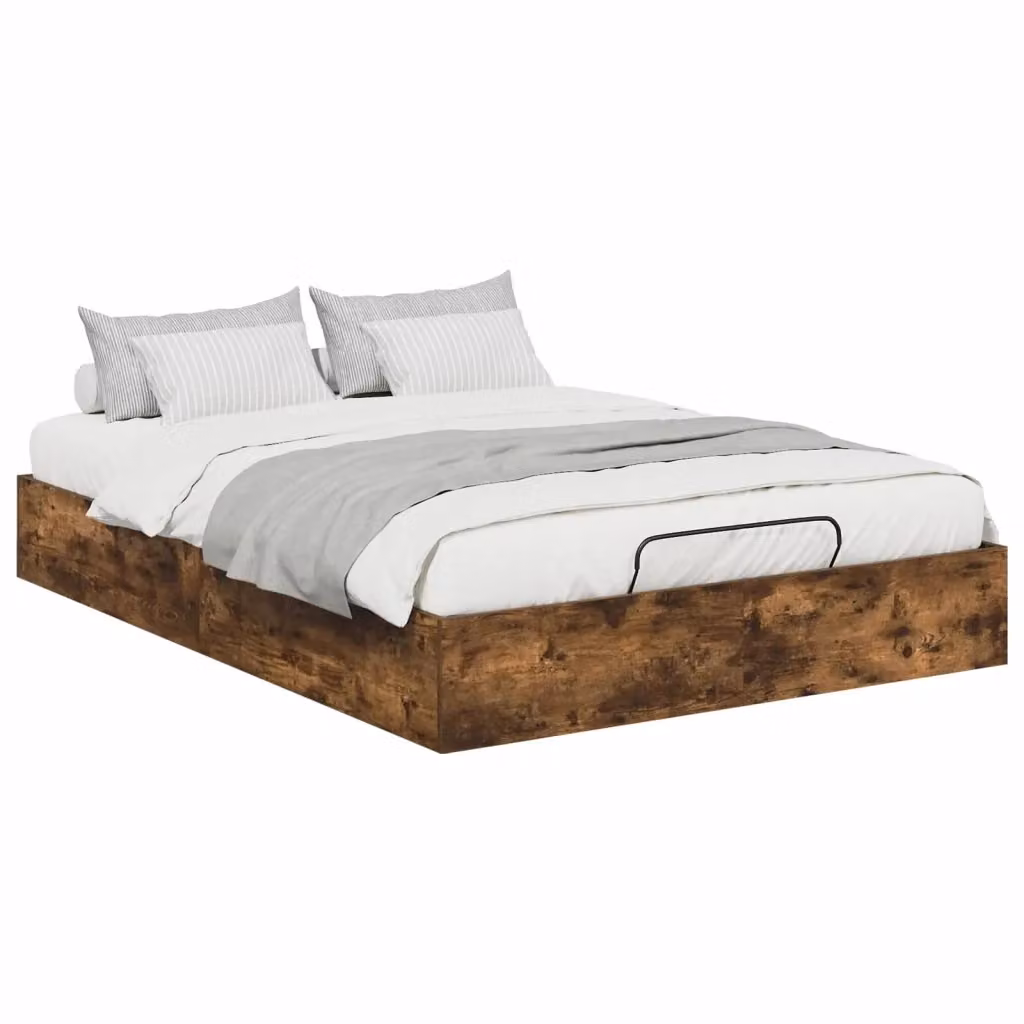 Letto ottomano vidaXL in legno ingegnerizzato Rovere Fumé con base a sollevamento L: 140 cm, P: 190 cm, H: 25 cm – 2