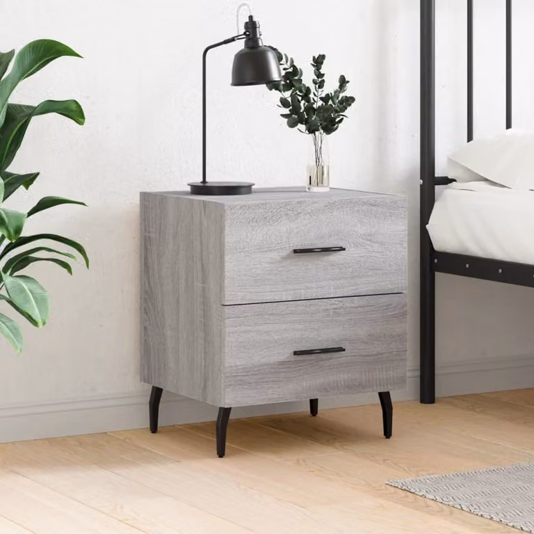 Comodino moderno vidaXL in legno multistrato e metallo, Grigio Sonoma, L 40 cm x P 35 cm x H 47,5 cm