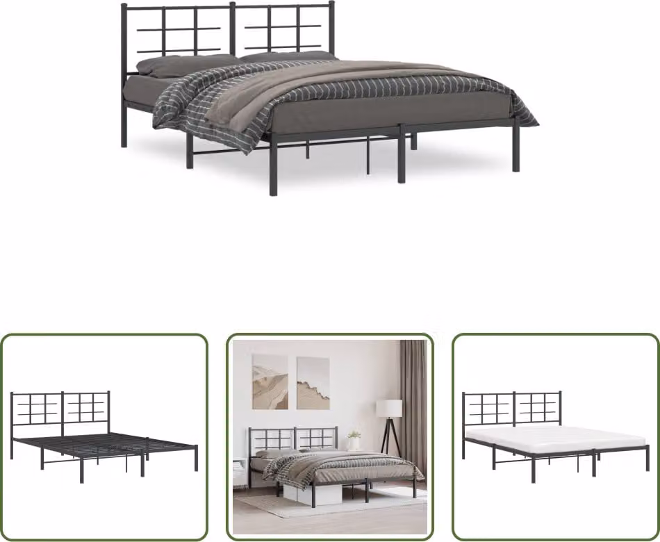 The Living Store Struttura letto con testiera in metallo nero 160x200 cm