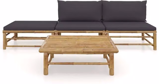 Set Divani da Giardino 4 pz con Cuscini Grigio Scuro in Bambù 3058244
