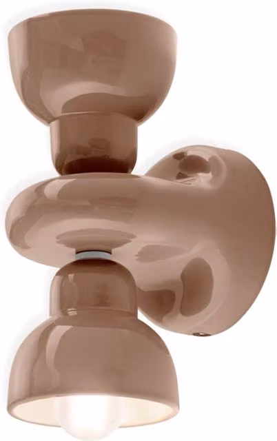 Applique Ferroluce Berimbau C2601 in Ceramica Marrone Moka con 2 Luci E14 in Stile Art Déco