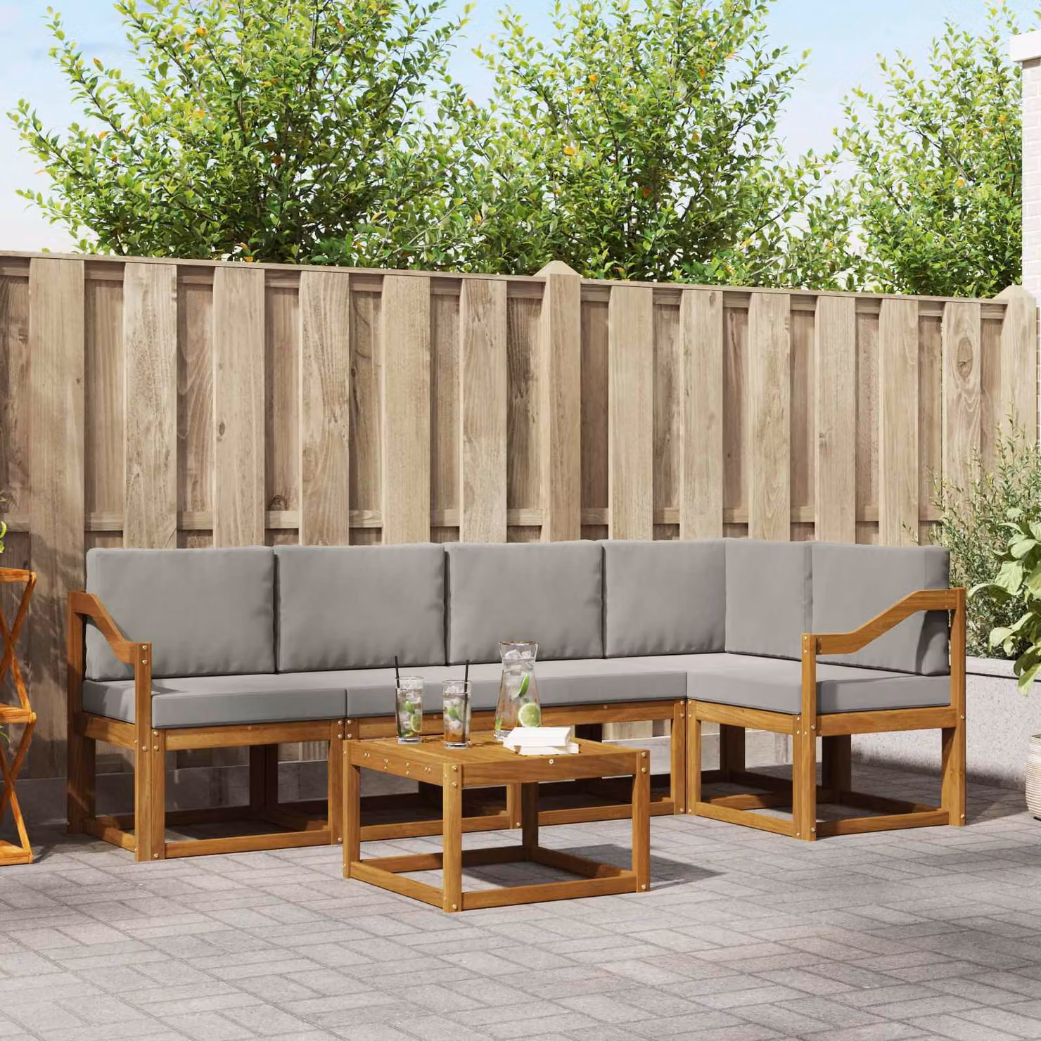 Set di divani da esterno vidaXL 6 pz in legno di acacia Grigio e Marrone