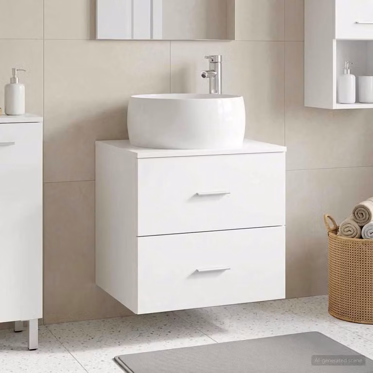 Mobile Lavabo da Parete Moderno vidaXL Bianco con Cassetti e Ante L/P/H: 49,5 x 44,5 x 66 cm
