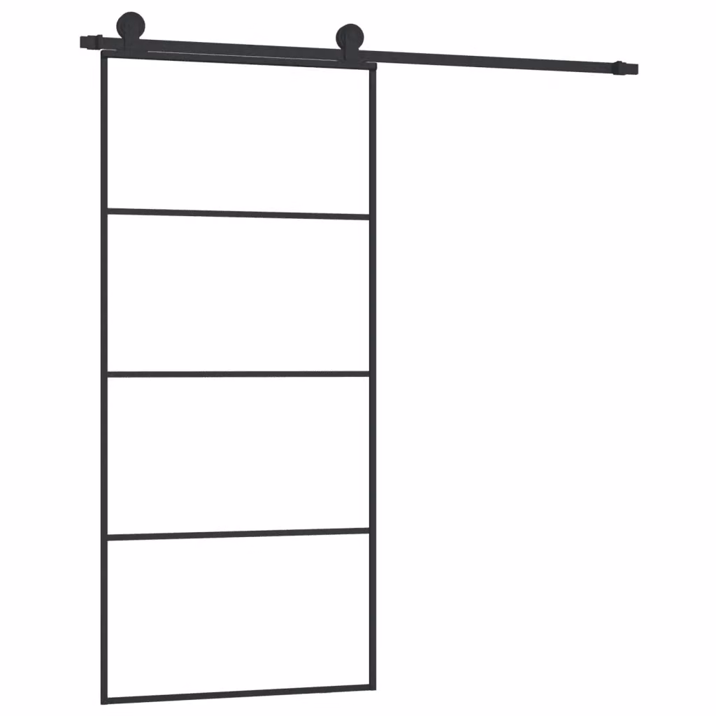 Porta Scorrevole vidaXL in Vetro e Alluminio Nero con Ferramenta L: 90 cm, H: 205 cm – 2