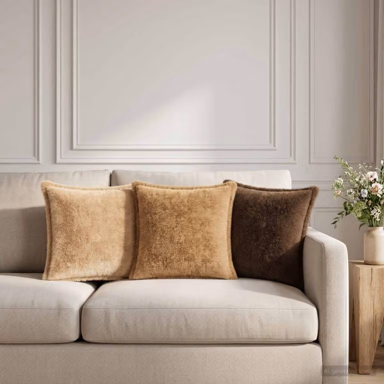 Set di 2 federe vidaXL HOUTEN in ecopelliccia marrone, forma quadrata, 35 x 35 cm