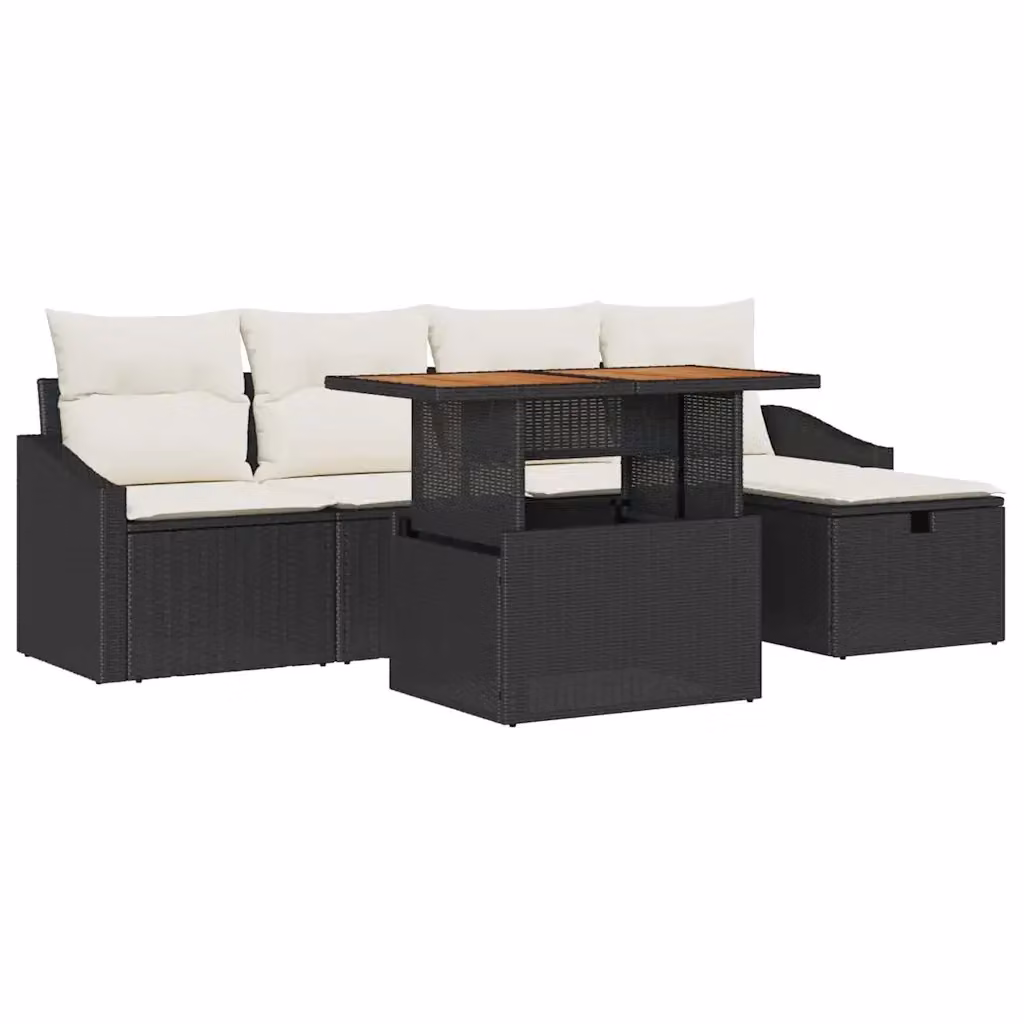 Set Divano da Giardino vidaXL 6 Pezzi in Polyrattan Nero con Cuscini e Tavolino – 2