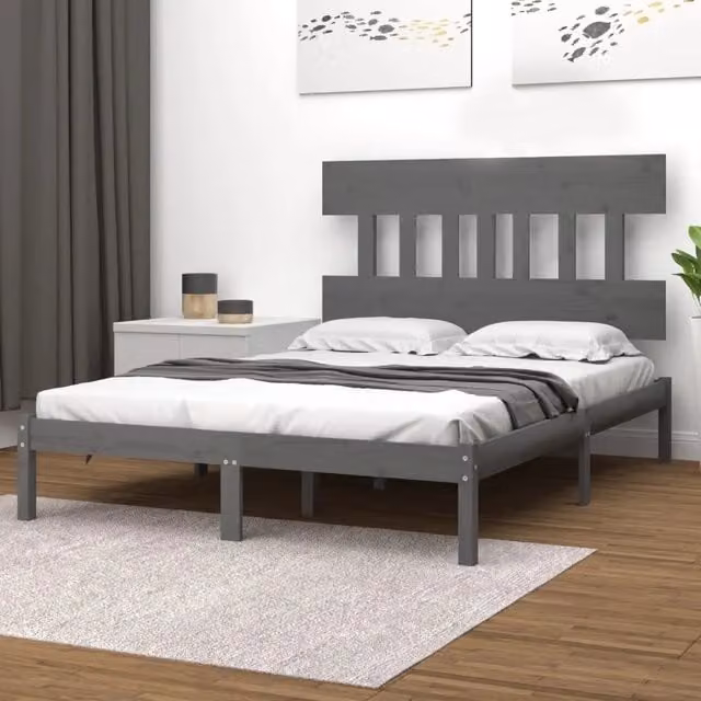 Letto con giroletto vidaXL in legno massello di pino grigio L/P: 200 x 200 cm – 1