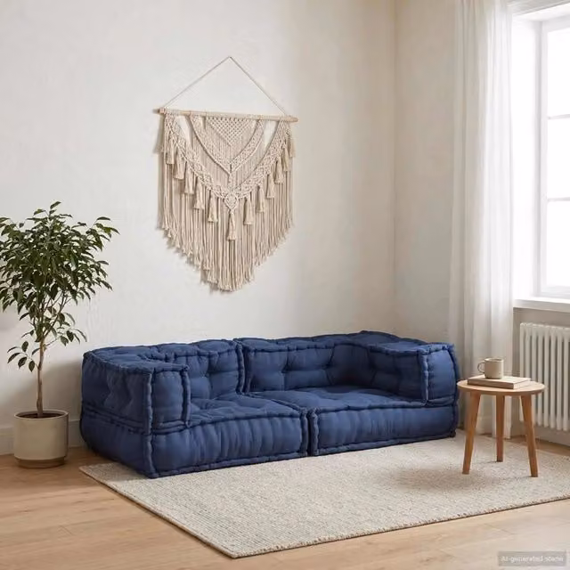 Unità di Divano Modulare 3 pz vidaXL in Tessuto Blu L: 140 cm, P: 70 cm, H: 36 cm – 1