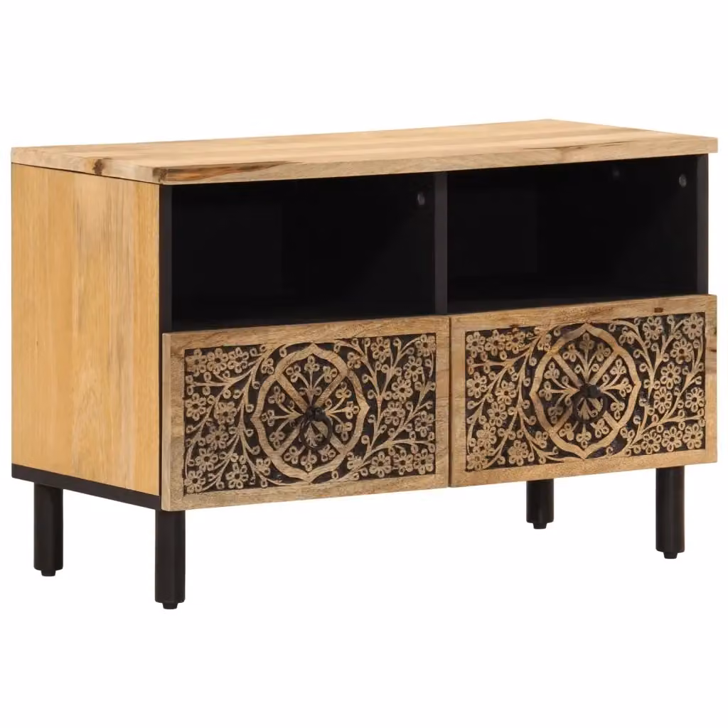 Mobile Porta TV Credenza in Legno di Mango e Metallo Marrone Stile Retro L: 70 cm, P: 33 cm, H: 46 cm – 2