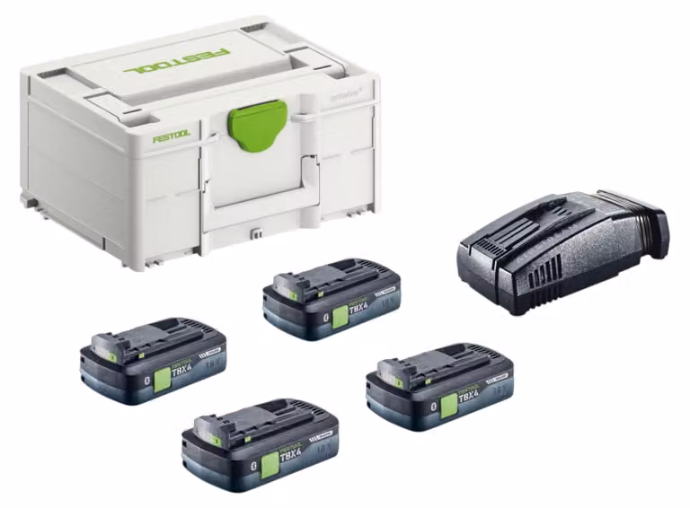 Set Festool SYS 18V 4xTBX4/SCA16 con 4 batterie BP 18 TBX 4 C-ASI da 18 V 4,0 Ah (4x 578745) + caricabatterie rapido SCA 16 (576953) + Systainer