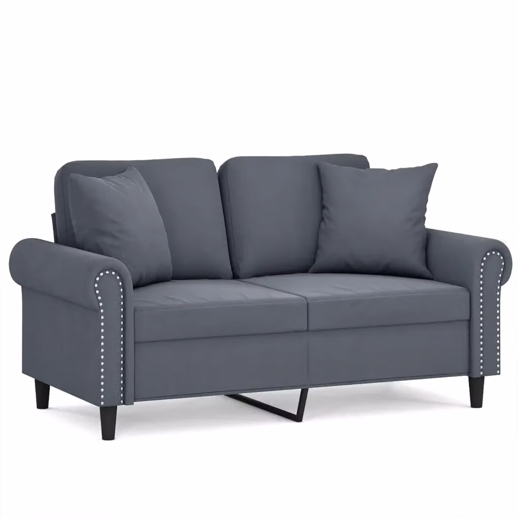 Divano a 2 posti moderno vidaXL in velluto grigio con cuscini e struttura in metallo L: 152 cm, P: 80 cm, H: 77 cm – 2