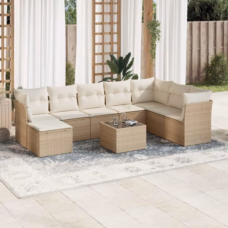 Maison Exclusive - Set da giardino 9 pezzi con cuscini in polyrattan beige