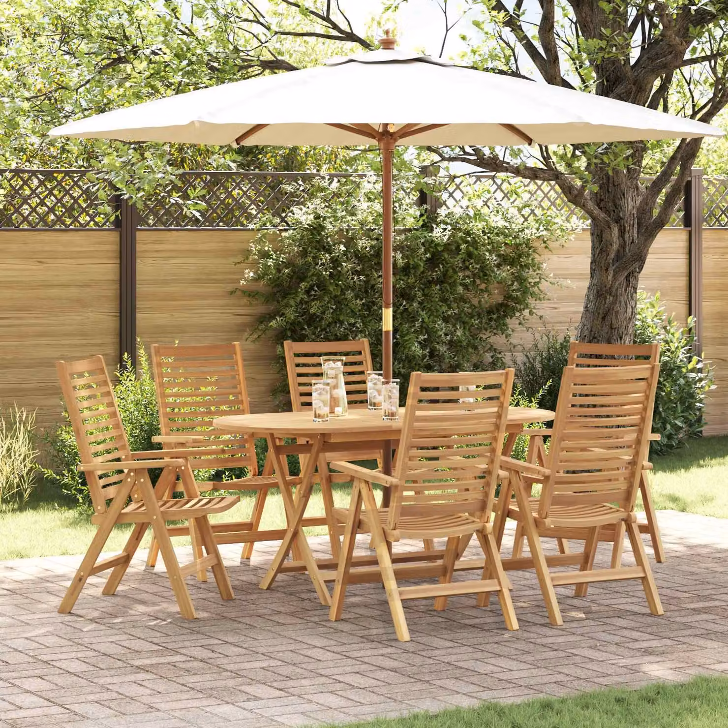 Set da pranzo per giardino vidaXL in legno di teak massiccio marrone 7 pezzi – 1