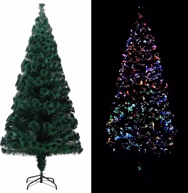 Albero di Natale con Luci LED RGB e Supporto in Metallo vidaXL, Verde, Altezza: 240 cm