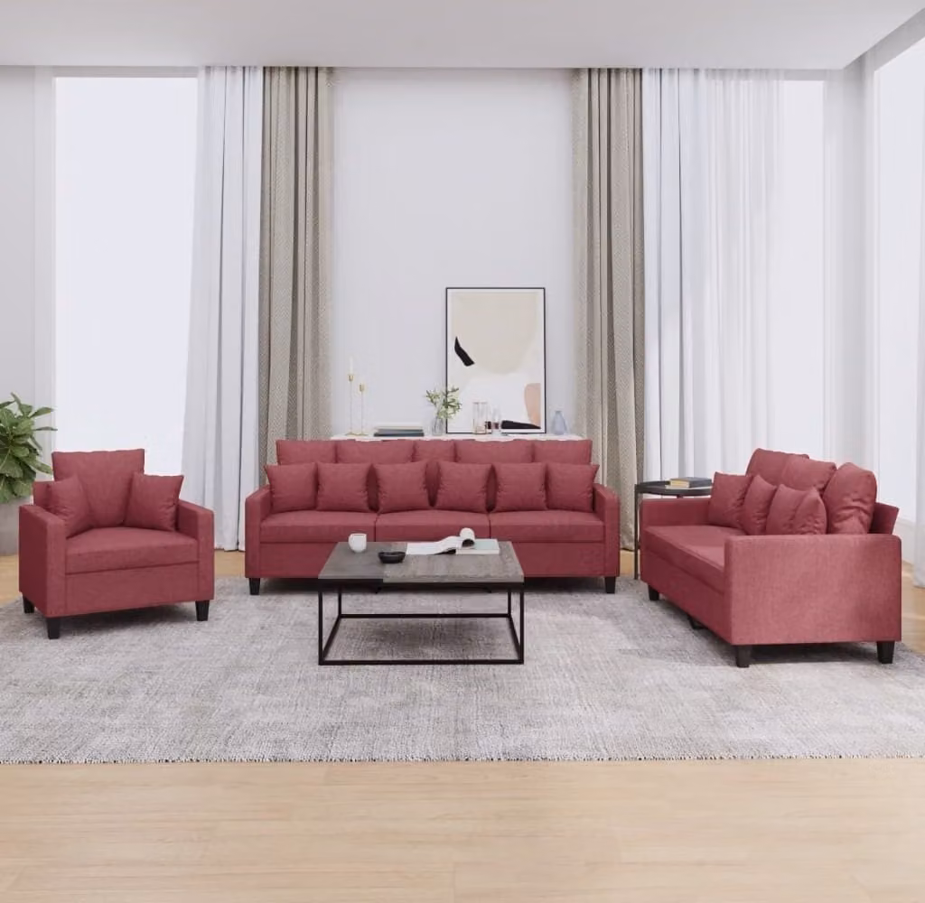 Maison Exclusive - Set divano 3 pezzi con cuscini in tessuto bordeaux
