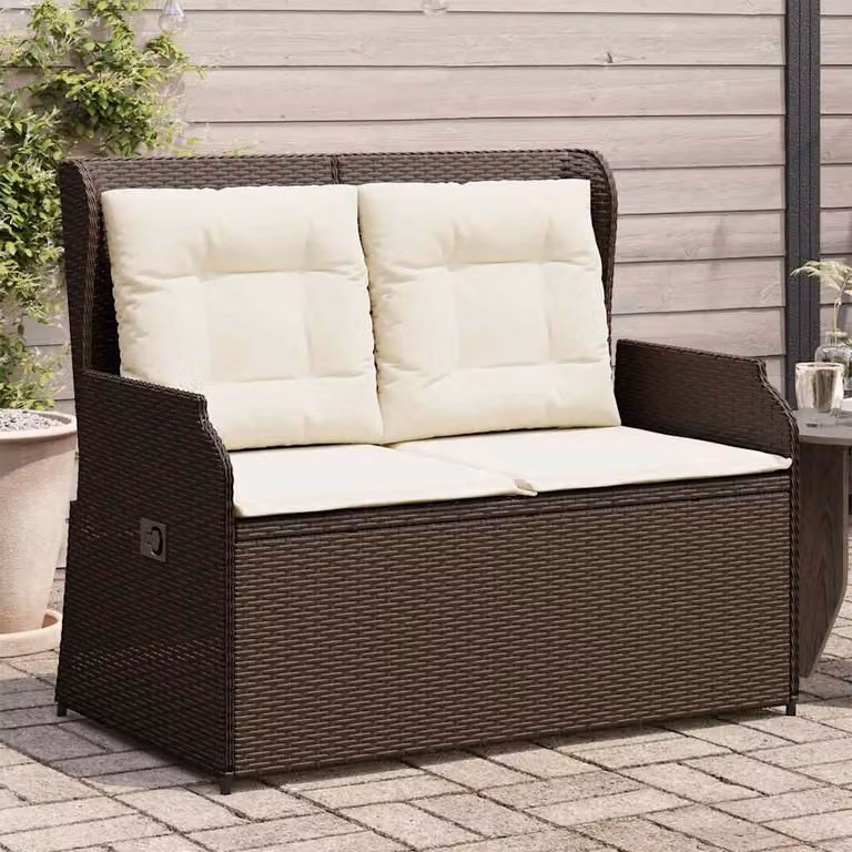 vidaXL Panca Reclinabile da Giardino in Polyrattan e Metallo con Cuscini in Tessuto, Marrone, Beige o Bianco