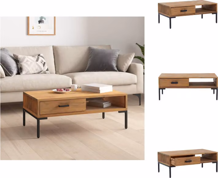 vidaXL Tavolino 90x50x35 cm in legno di pino massiccio - Tavolini da caffè