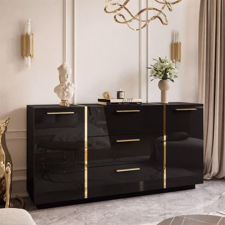 Comò con cassetti nero ONYX lucido con maniglie