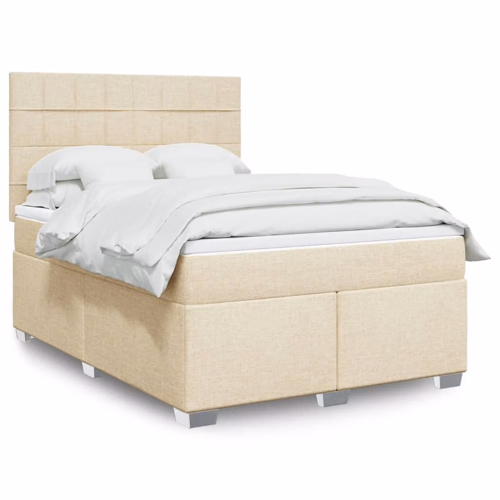 vidaXL Letto a Molle con Materasso in Tessuto Beige e Bianco L: 160 cm, P: 200 cm