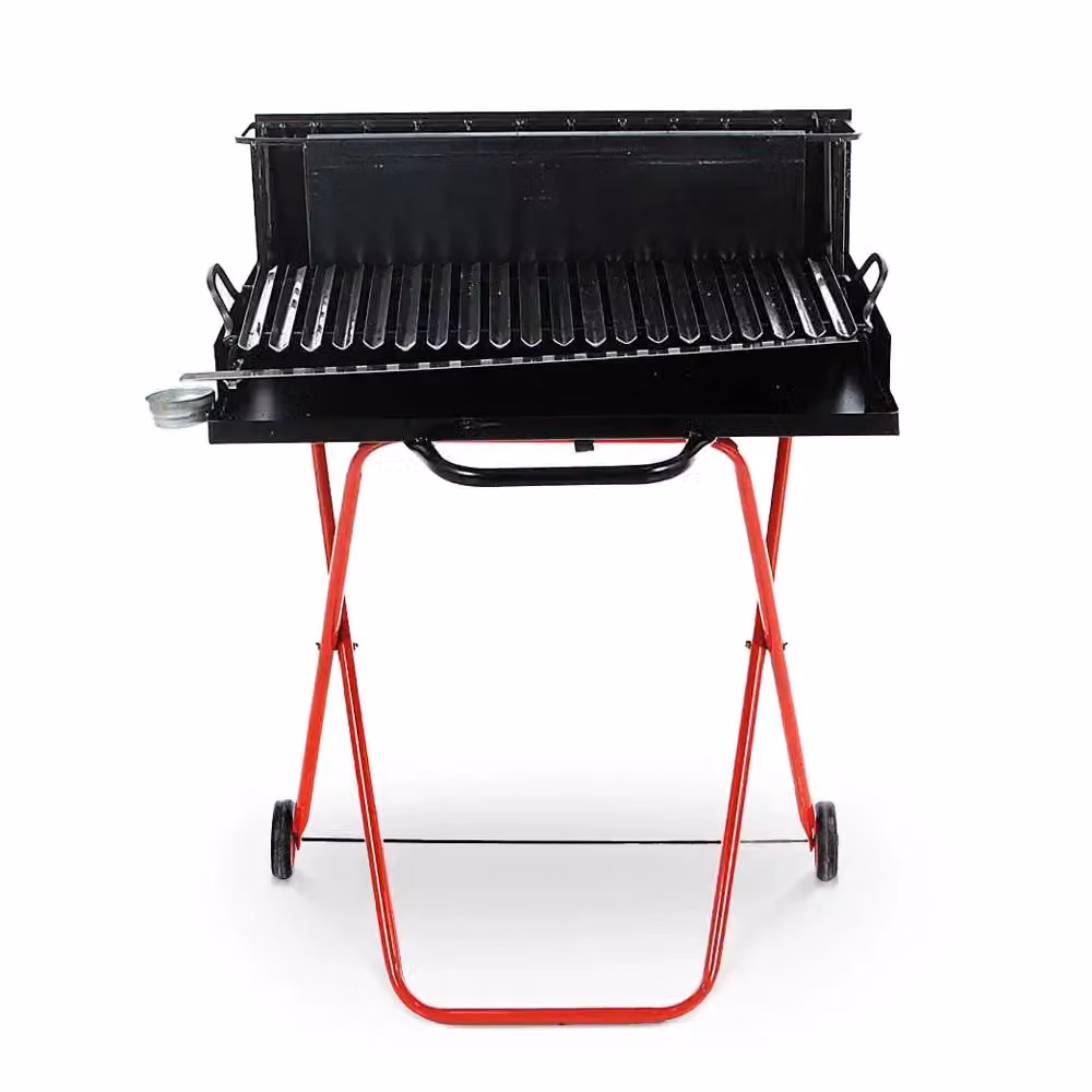 Barbecue a Legna Portatile Made in Italy con Griglia in Acciaio Inox, Ripiano Recupera Grassi e Ruote, Colore Nero, Taglia Large – 2
