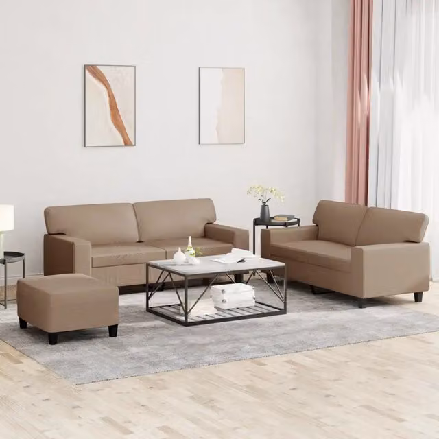 Set di divani 3 pezzi vidaXL in similpelle beige con cuscini inclusi per il tuo soggiorno moderno – 1