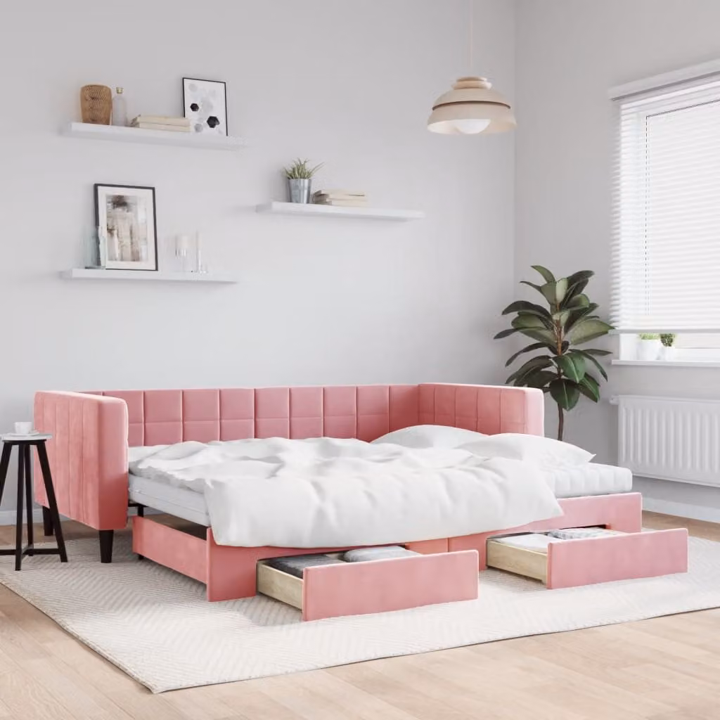 vidaXL Divano Letto Estraibile in Velluto Rosa con Cassetti L/P/H: 223 x 90 x 100 cm